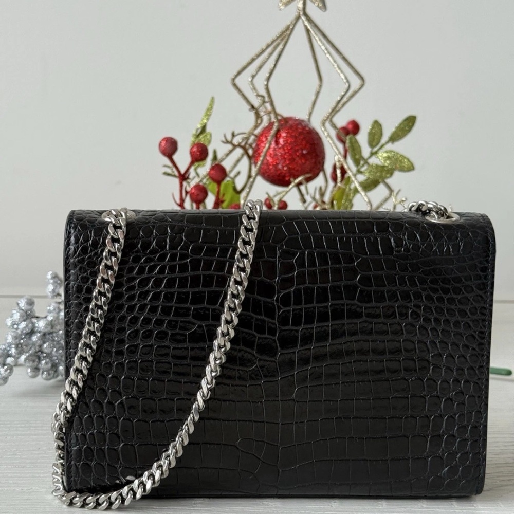 Yves Saint Laurent Black Croc-Embossed Chain Bag - Picture 4 of 8